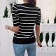 Diyun's European and American cross-border Amazon 2025 Spring/Summer Women's short-sleeved top with bubble sleeves, round neck and contrasting color sweater