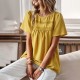 Self-developed and designed Amazon round-neck patchwork top for Spring/Summer 2023 loose women's shirt in solid color