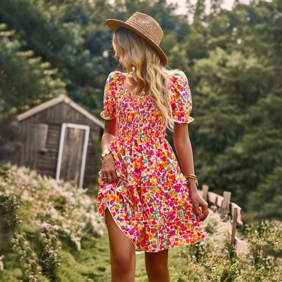 Diyun European and American Foreign Trade Amazon French Romantic Dress 2023 Spring/Summer Floral Long and Short sleeves Cake