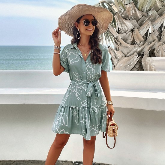 Diyun Cross-border Dress Amazon Spring/Summer 2024 export European and American elegant geometric print short-sleeved dress