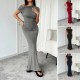 Di Yun's Spring/Summer 2025 cross-border Amazon dress for women is a sexy, slimming, off-the-shoulder short-sleeved one-step body-hugging dress