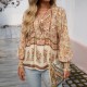 Diyun European and American Cross-border 2025 Spring/Summer Bohemian Vacation Style Cotton print Tie long-sleeved shirt for women