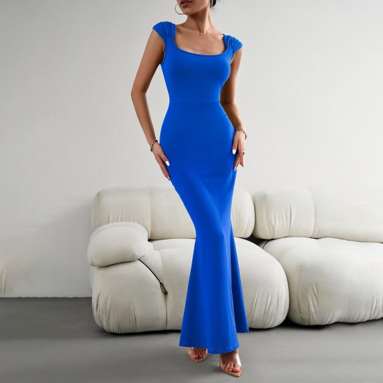 Diyun European and American cross-border Women's Clothing 2023 Autumn Export Amazon Independent Station Slimming and sexy square neck knitted dress
