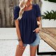 Diyun European and American women's clothing Amazon Spring/Summer 2024 Export Casual solid color square neck hollowed-out short-sleeved shirt top