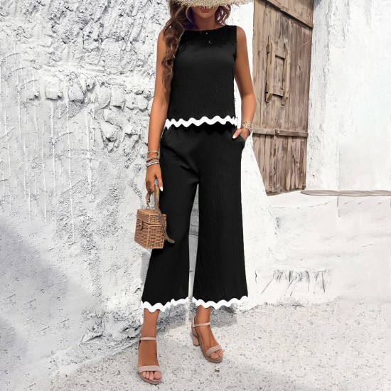Diyun Cross-border European and American women's Clothing Amazon Spring/Summer 2024 Export Casual and Elegant vest, top and long Pants Set
