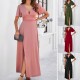 Diyun European and American women's clothing cross-border trade Spring/Summer 2024 Elegant and fitted solid color V-neck slit dress