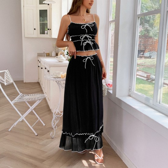 Diyun Cross-border Vacation and Leisure Seaside Atmosphere Fashion Two-piece Set for Women 2025 Summer Mini Halter Half-length Skirt