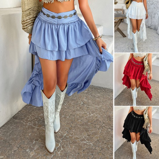 Diyun European and American Cross-border 2025 Spring/Summer Casual Bohemian Vacation Solid Color pleated patchwork Half-length Skirt Women's clothing