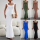 Diyun European and American cross-border Women's Clothing 2023 Autumn Export Amazon Independent Station Slimming and sexy square neck knitted dress
