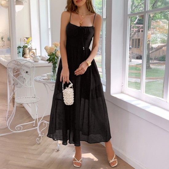 Diyun Cross-border European and American Casual Vacation Halter waisted long Dress Women's clothing 2025 Summer Amazon Independent Station