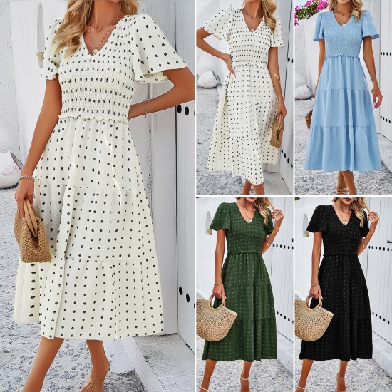 Diyun Cross-border Women's Clothing Amazon Spring/Summer 2025 Foreign Trade Elegant Casual Polka dot V-neck Short-sleeved dress