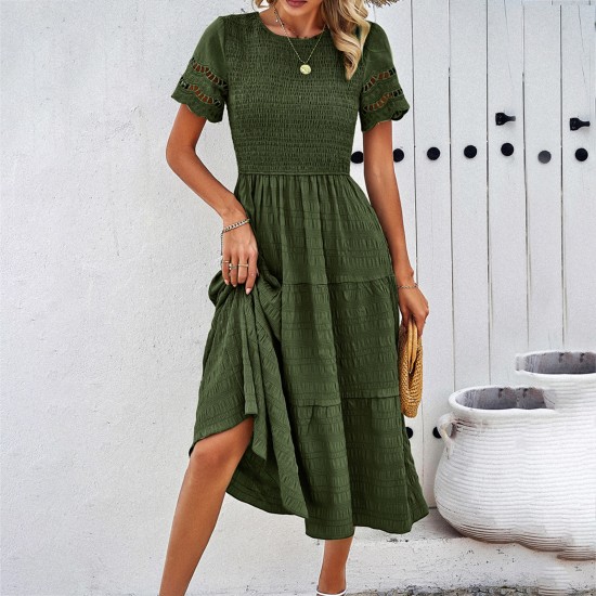 Diyun Cross-border Women's Clothing Amazon Spring/Summer 2025 Export Solid color, elegant style, hollowed-out dress Women's Independent Station