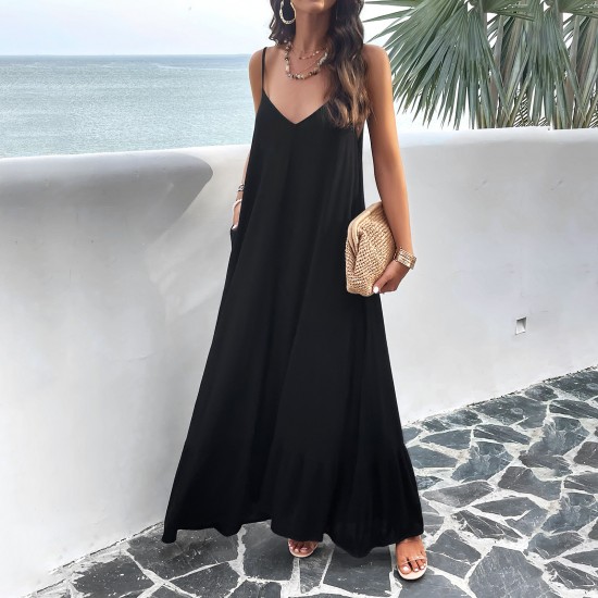 Diyun European and American women's clothing Amazon Foreign Trade 2024 Spring/Summer Elegant solid color halter dress