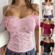Diyun Cross-border Amazon Spring/Summer 2025 European and American sexy hollowed-out crop top, slimming one-shoulder lace women's clothing
