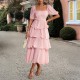 Di Yun's Spring/Summer 2025 cross-border European and American style casual and elegant cake dress with puffed sleeves and black ear hem for women's wear