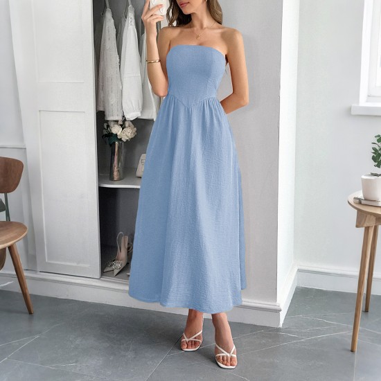 Diyun Cross-border European and American elegant strapless A-line dress for women's clothing 2025 summer independent store on Amazon