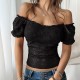 Diyun Cross-border Amazon Spring/Summer 2025 European and American sexy hollowed-out crop top, slimming one-shoulder lace women's clothing