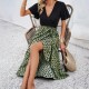 Diyun European and American women's clothing Amazon Cross-border 2024 Spring/Summer export elegant color-blocking short-sleeved V-neck dress