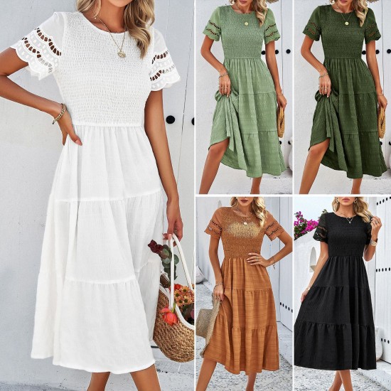 Diyun Cross-border Women's Clothing Amazon Spring/Summer 2025 Export Solid color, elegant style, hollowed-out dress Women's Independent Station