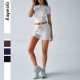 Diyun Cross-border European and American yoga sporty Style solid color short-sleeved belt and short pants women's set for Spring/Summer 2025 Amazon