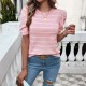 Diyun's European and American cross-border Amazon 2025 Spring/Summer Women's short-sleeved top with bubble sleeves, round neck and contrasting color sweater