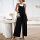 Diyun European and American cross-border women's clothing Amazon solid color Overalls 2023 Summer Export Loose wide-leg one-piece pants
