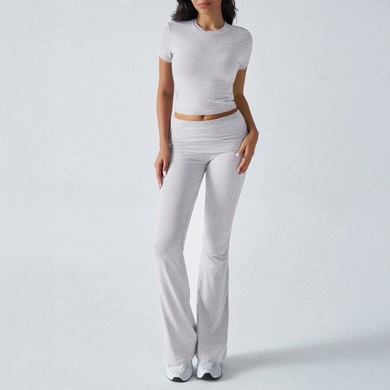 Diyun Cross-border European and American women's Clothing Amazon Spring/Summer 2025 Export Casual Solid Color Slimming Short-sleeved long Pants Set