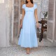 Diyun European and American Foreign Trade 2025 Spring/Summer Elegant solid color French dress with pleated puffed sleeves for women