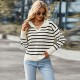 Diyun European and American Amazon Foreign Trade Women's Clothing 2025 Autumn/Winter polo Collar Women's color-blocking striped sweater top