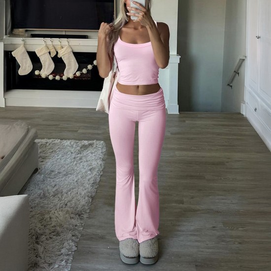 Diyun Cross-border 2025 Spring/Summer European and American Y2K Casual Sporty Style Solid color knitted vest long Pants Set Women's Clothing