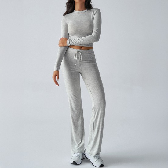Diyun Cross-border Foreign Trade 2024 Autumn/Winter Y2K Casual Sporty Style Slimming Long-sleeved top Lace-up long Pants Set for women
