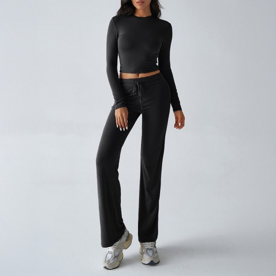 Diyun Cross-border Foreign Trade 2024 Autumn/Winter Y2K Casual Sporty Style Slimming Long-sleeved top Lace-up long Pants Set for women