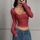 Diyun Cross-border European and American Y2K sexy style solid color long-sleeved vest T-shirt women's clothing 2025 Spring/Summer Amazon Independent Store