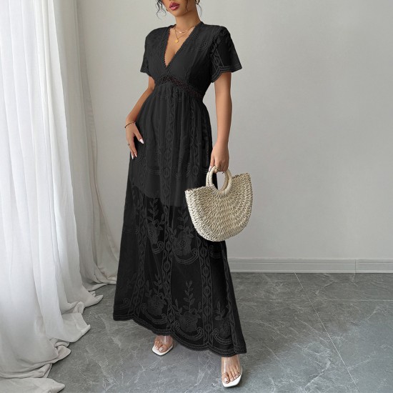 Diyun Cross-border European and American elegant style deep V high-end women's dress 2025 Spring/Summer Amazon Independent Store