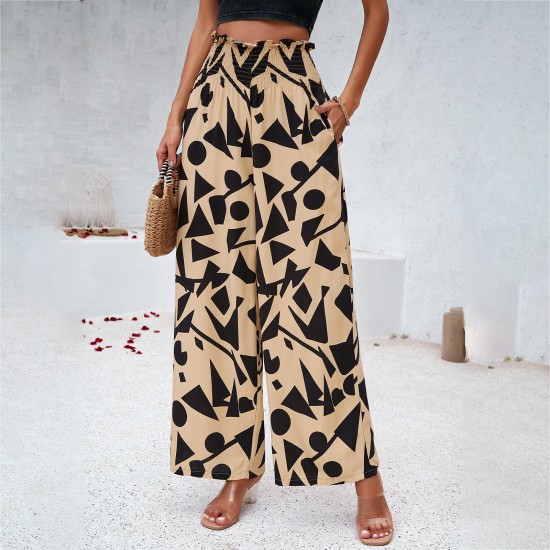 Diyun's European and American women's clothing cross-border Amazon Spring/Summer export, elegant and stylish cotton printed loose wide-leg pants