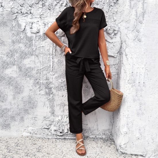 Diyun European and American Women's Clothing Amazon Trade 2024 Spring/Summer Casual Short-sleeved top and long Pants Set