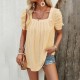 Diyun European and American women's clothing Amazon Spring/Summer 2024 Export Casual solid color square neck hollowed-out short-sleeved shirt top