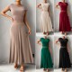 Diyun's European and American cross-border Amazon 2024 Spring/Summer short-sleeved women's wear, elegant and form-fitting solid color short-sleeved dress set