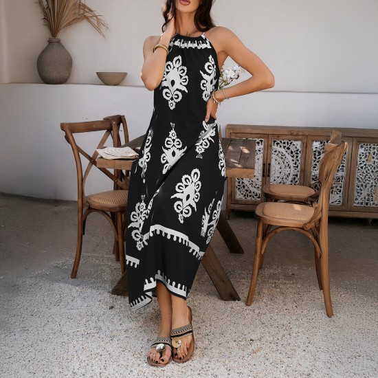Di Yun's Spring/Summer 2025 Amazon Cross-border Casual Pomixia vacation style contrasting color halter sleeveless dress for women