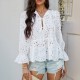 Diyun European and American Cross-border 2025 Spring/Summer Casual Vacation Loose lace-up cardigan Solid Color Cutout top Women's shirt