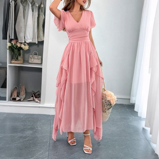 Diyun's European and American casual vacation style short-sleeved corset long dress women's clothing Spring/Summer 2025 Amazon Independent Store