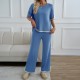 Diyun Cross-border Amazon Fashion Women's Wear 2025 Spring/Summer Export Style Casual Long Pants Short Sleeve Knitted Set for Women