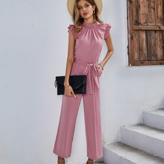 Diyun Cross-border Women's Clothing Amazon Casual short-sleeved solid color one-piece Pants 2024 Spring Flying Sleeve Top
