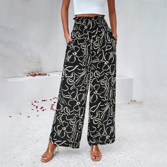 Diyun's European and American women's clothing cross-border Amazon Spring/Summer export, elegant and stylish cotton printed loose wide-leg pants