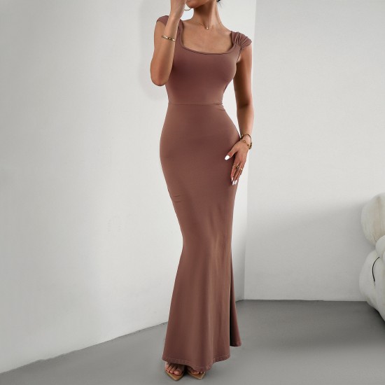 Diyun European and American cross-border Women's Clothing 2023 Autumn Export Amazon Independent Station Slimming and sexy square neck knitted dress