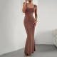Diyun European and American cross-border Women's Clothing 2023 Autumn Export Amazon Independent Station Slimming and sexy square neck knitted dress