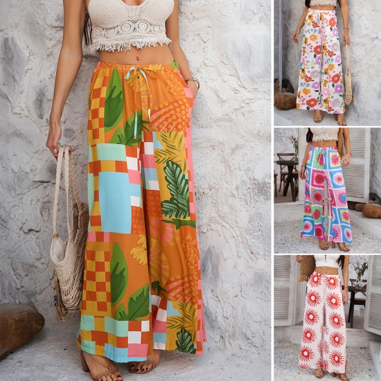 Diyun Cross-border Women's Clothing 2025 Spring/Summer European and American Bohemian vacation Style cotton print Versatile casual pants