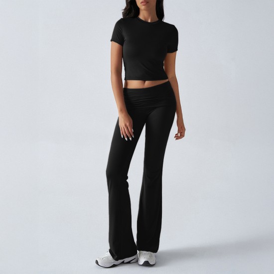 Diyun Cross-border European and American women's Clothing Amazon Spring/Summer 2025 Export Casual Solid Color Slimming Short-sleeved long Pants Set