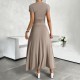 Diyun's European and American cross-border Amazon 2024 Spring/Summer short-sleeved women's wear, elegant and form-fitting solid color short-sleeved dress set