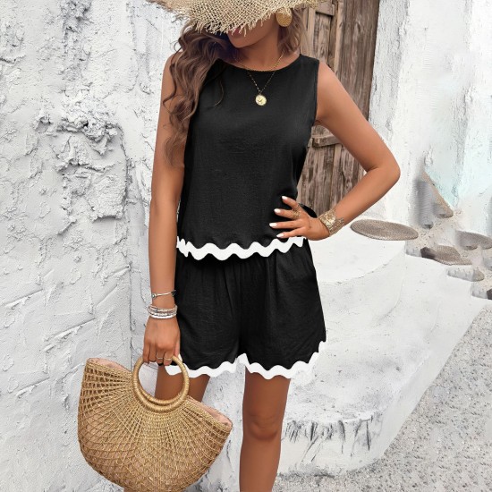 Diyun Cross-border Amazon European and American short-sleeved Women's Clothing 2024 Spring/Summer Foreign Trade Casual Fashion Lace Short Pants Set